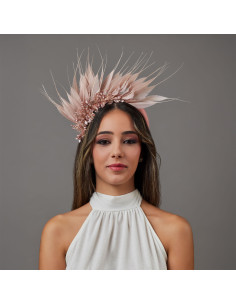 Crystal beads wedding headband with feathers for women pink - Wedding hats for women - 2