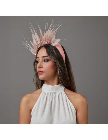 Crystal beads wedding headband with feathers for women pink - Wedding hats for women - 3