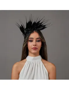 Black crystal beads wedding headband feather women - Wedding hats for women - 1
