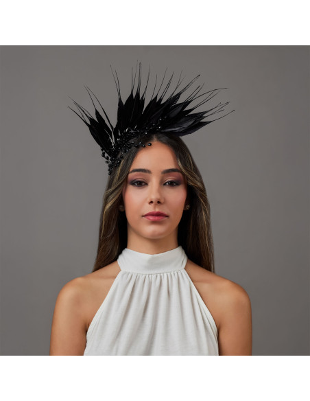 Black crystal beads wedding headband feather women - Wedding hats for women - 1