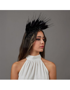Black crystal beads wedding headband feather women - Wedding hats for women - 1 2