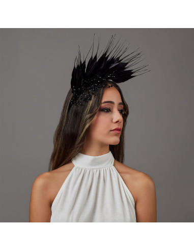 Black crystal beads wedding headband feather women - Wedding hats for women - 2
