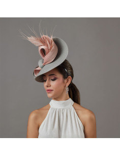 Elegant Kentucky Derby fascinator for women grey and blush pink - Wedding hats for women - 1 2