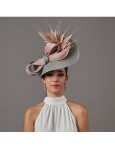 Elegant Kentucky Derby fascinator for women grey and blush pink - Wedding hats for women - 1