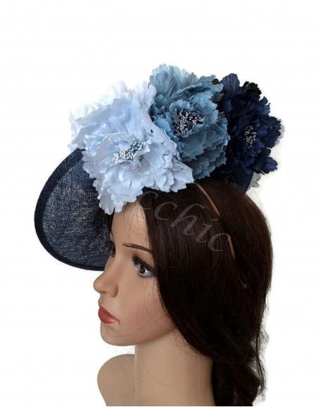 Blue fascinator hat with flowers - Wedding hats for women - 3 Blue fascinator hat with flowers - Wedding hats for women - 3
