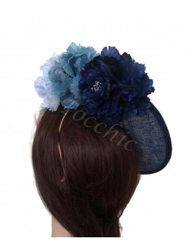 Tocado azul con flores para invitada - Pamelas y Tocados para madrinas - 4