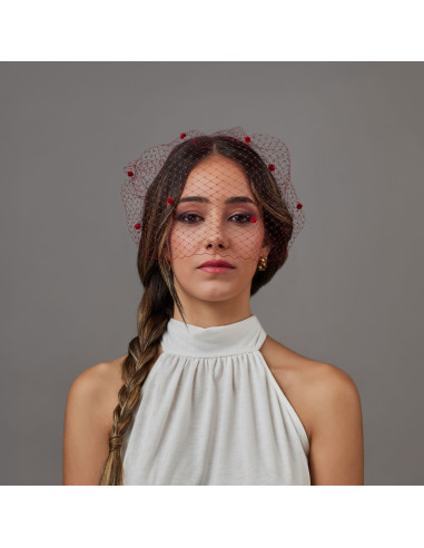 Dark red wedding veil fascinator hat - Wedding hats for women - 1