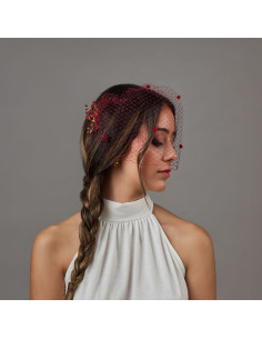 Dark red wedding veil fascinator hat - Wedding hats for women - 1 2