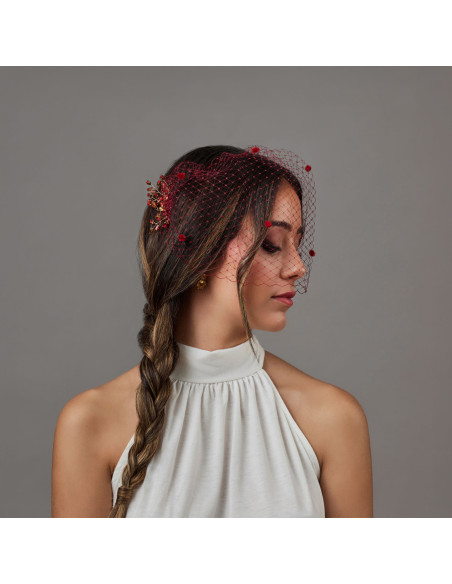 Dark red wedding veil fascinator hat - Wedding hats for women - 2 Dark red wedding veil fascinator hat - Wedding hats for women - 2