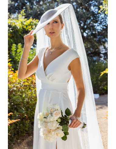 Original bride wedding hat with polka dot tulle veil large white - Shop - 3