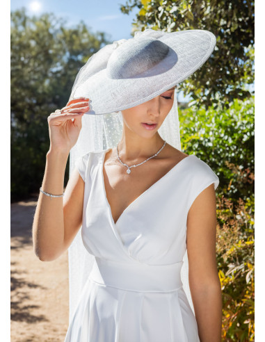Sombrero de novia con velo plumeti blanco - Tienda - 8