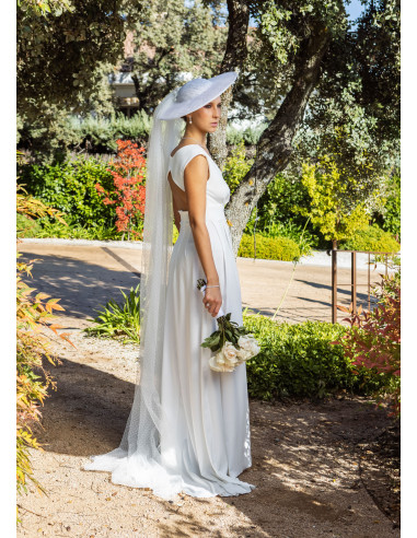 Original bride wedding hat with polka dot tulle veil large white - Shop - 6