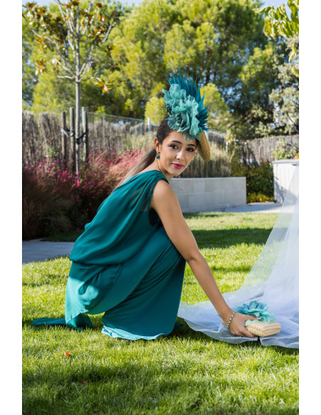 Beige and teal flower wedding hat with feathers - Wedding hats for women - 2 Beige and teal flower wedding hat with feathers - Wedding hats for women - 2