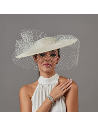 Elegant cream wedding hat with veil - Bridal Hats & Fascinators - 4