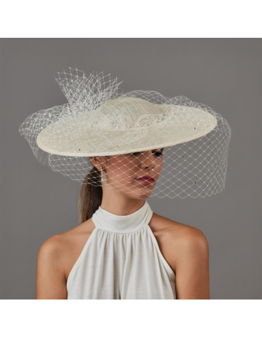 Elegant cream wedding hat with veil - Bridal Hats & Fascinators - 1
