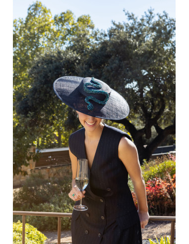 Woman Kentucky derby hat dark blue with crystal green snake - Wedding hats for women - 3