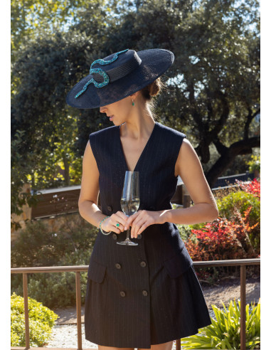 Woman Kentucky derby hat dark blue with crystal green snake - Wedding hats for women - 6