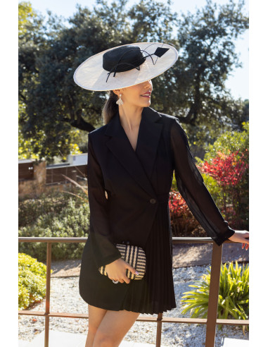 Elegant Beige and black Royal Ascot hat for women - Wedding hats for women - 2