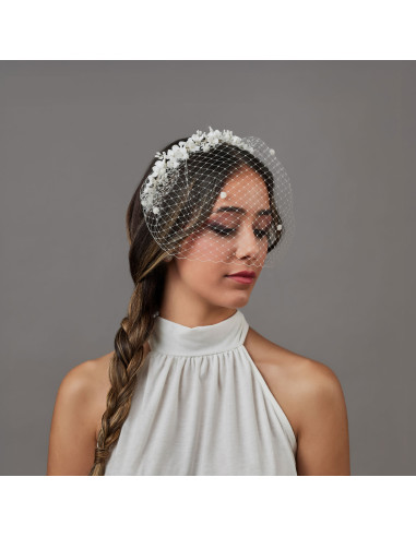 Diadema blanca con velo para novia - Tienda - 2