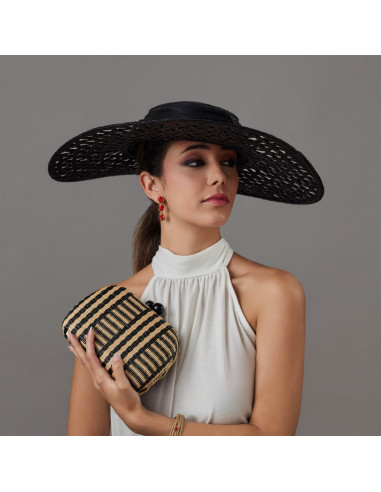 Bolso clutch con rayas negro y beige - Tienda - 2