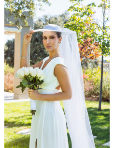 Pamela blanca de novia con velo largo. - Tienda - 3 2