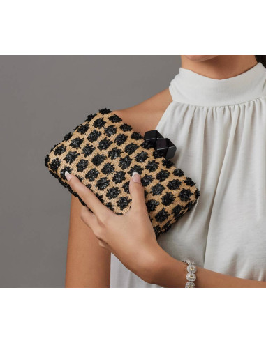 Bolso Clutch beige con detalles negros invitada perfecta - Tienda - 6