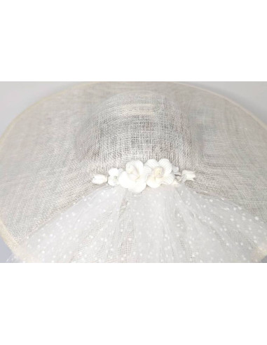 Sombrero de novia con velo plumeti blanco - Tienda - 5