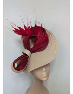 Elegant wedding fascinator for women beige and red - Wedding hats for women - 1