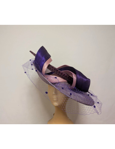 Elegante Pamela customizada para madrina de boda morada y lila - Pamelas y Tocados para madrinas - 1