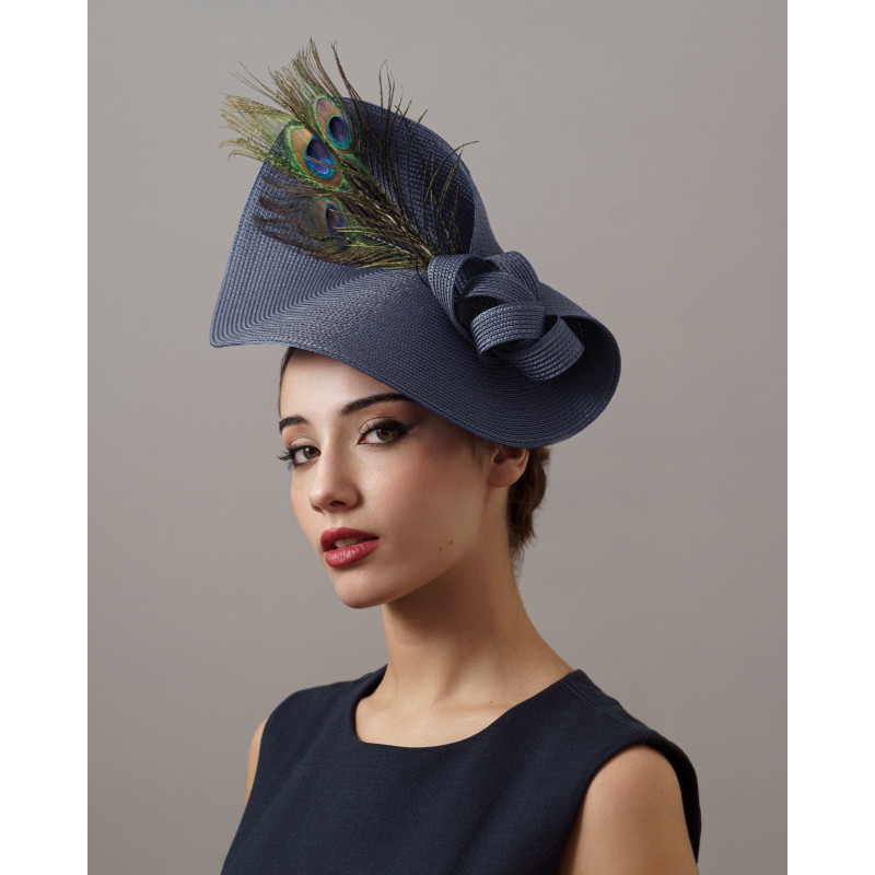 Elegante tocado para madrina de boda azul marino con plumas de pavo real - Tienda - 4 Elegante tocado para madrina de boda azul marino con plumas de pavo real - Tienda - 4