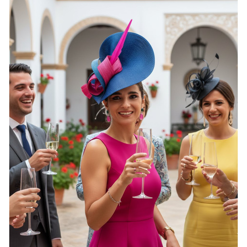 Kentucky Derby royal blue and fuchsia hat - Wedding hats for women - 2