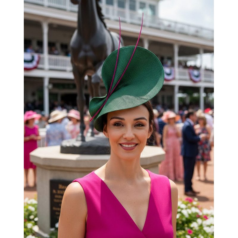 Dark Green and pink wedding hat for woman - Wedding hats for women - 6