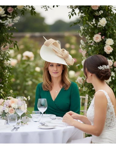 Elegante Sombrero de boda invitada perfecta marfil y beige - Pamelas y Tocados para madrinas - 4
