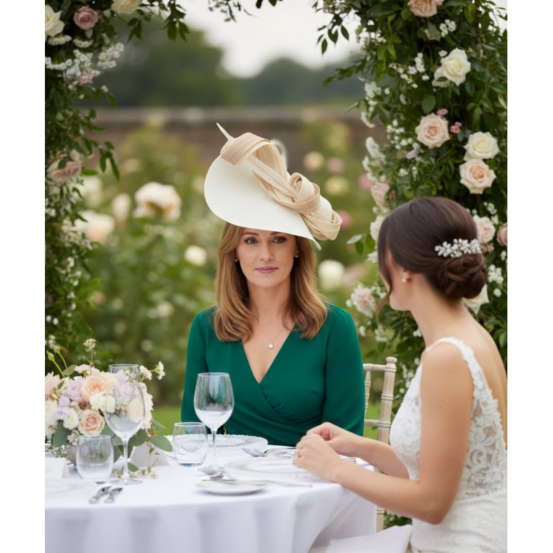 Elegante Sombrero de boda invitada perfecta marfil y beige - Pamelas y Tocados para madrinas - 4 Elegante Sombrero de boda invitada perfecta marfil y beige - Pamelas y Tocados para madrinas - 4