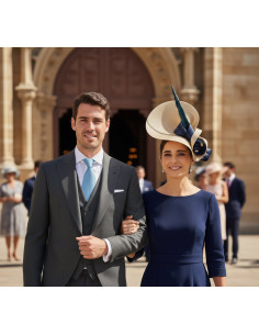 Royal Ascot navy and beige hat - Wedding hats for women - 1 2