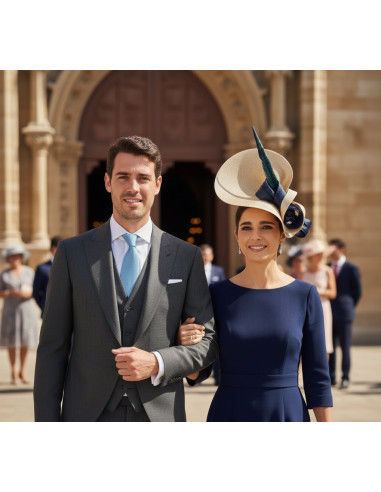 Royal Ascot navy and beige hat - Wedding hats for women - 2