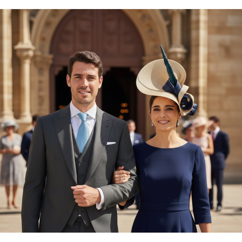 Royal Ascot navy and beige hat - Wedding hats for women - 2 Royal Ascot navy and beige hat - Wedding hats for women - 2