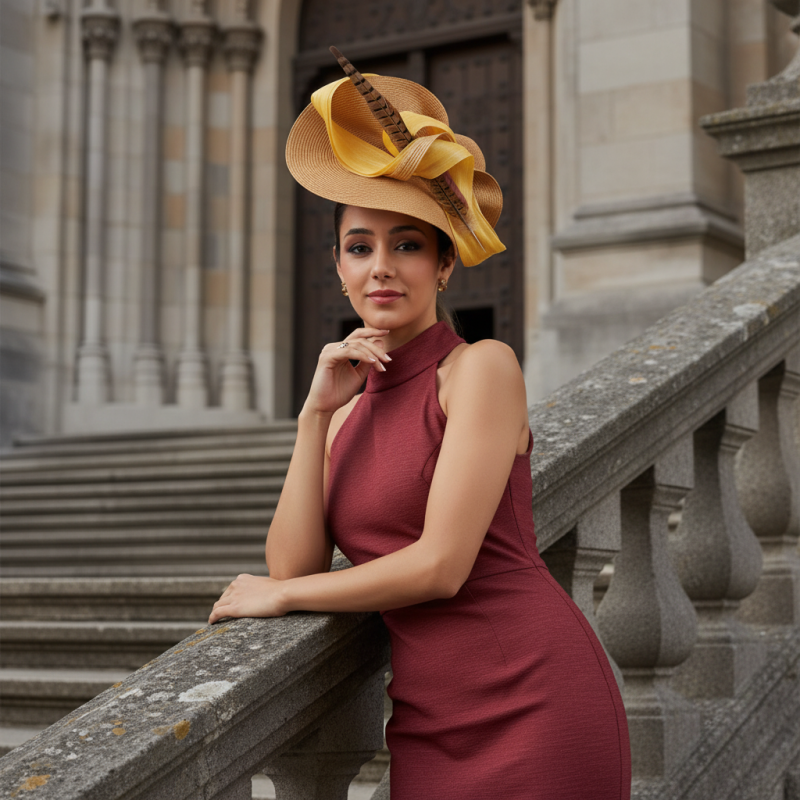 Elegante tocado para invitada de boda dorado y camel - Pamelas y Tocados para madrinas - 2 Elegante tocado para invitada de boda dorado y camel - Pamelas y Tocados para madrinas - 2