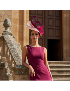 Fuchsia large fascinator hat - Wedding hats for women - 1 2