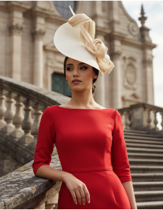 Elegante Sombrero de boda invitada perfecta marfil y beige - Pamelas y Tocados para madrinas - 1