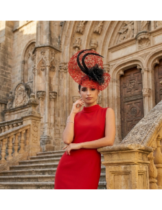 Original Tocado de boda rojo y negro - Pamelas y Tocados para madrinas - 1 2