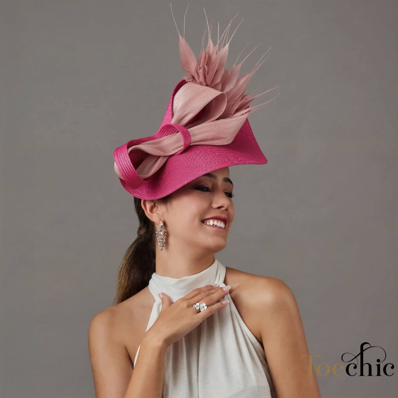 Tocado rosa para invitada de boda con plumas - Pamelas y Tocados para madrinas - 4 Tocado rosa para invitada de boda con plumas - Pamelas y Tocados para madrinas - 4