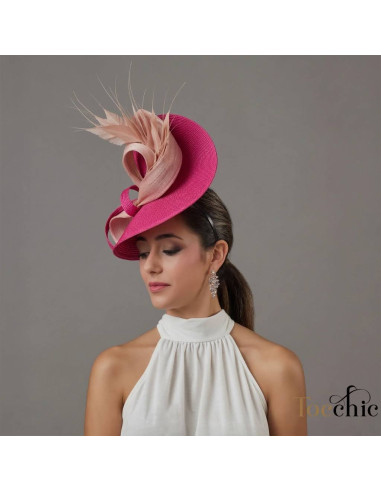 Tocado rosa para invitada de boda con plumas - Pamelas y Tocados para madrinas - 5
