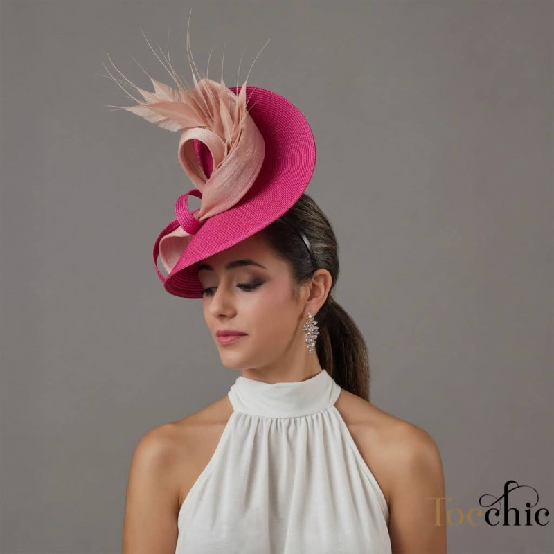 Tocado rosa para invitada de boda con plumas - Pamelas y Tocados para madrinas - 5 Tocado rosa para invitada de boda con plumas - Pamelas y Tocados para madrinas - 5