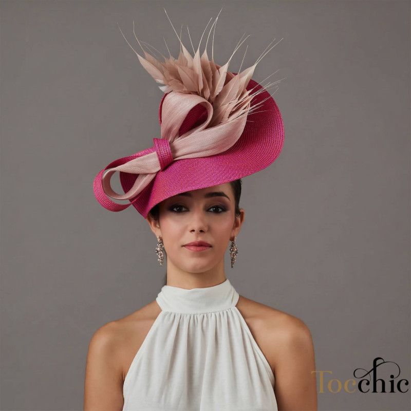 Kentucky Derby fascinator for ladies, fuchsia pink - Wedding hats for women - 1