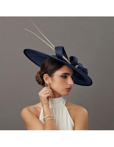 Elegante Pamela azul marino con lazo para madrina de boda - Pamelas y Tocados para madrinas - 2
