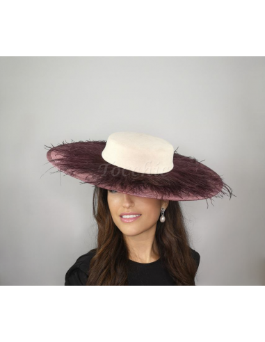 Elegant beige and maroon wedding feathers hat - Wedding hats for women - 5