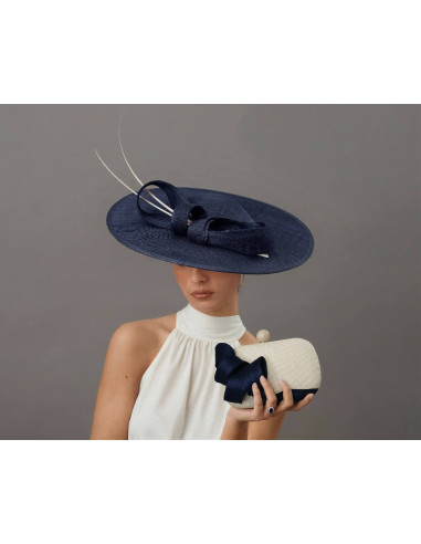 Elegante Pamela azul marino con lazo para madrina de boda - Pamelas y Tocados para madrinas - 4