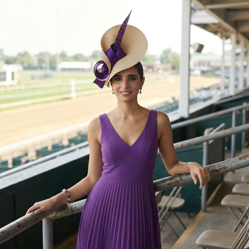 Kentucky Derby purple and beige hat - Wedding hats for women - 2