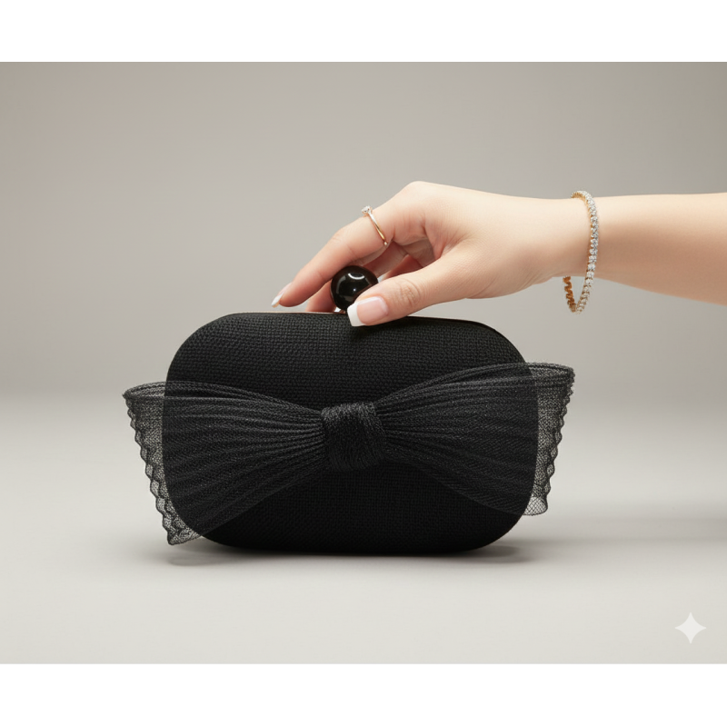 Black wedding bag with bow - Clutch bags - 1